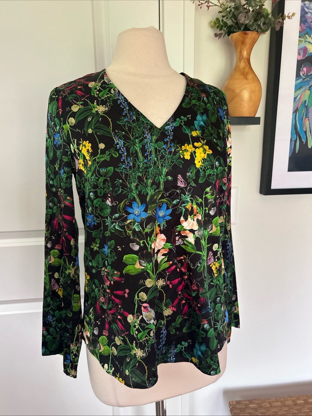 Gorgeous DEA KUDIBAL Denmark size S Stretch Silk Botanical Popover Blouse Top